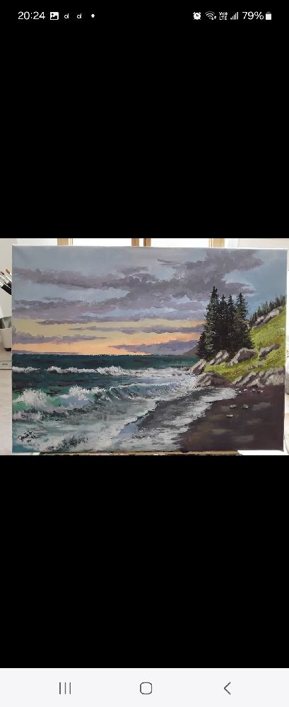 Tableau peint à la main, 30/40 "Vagues", by Inès b.