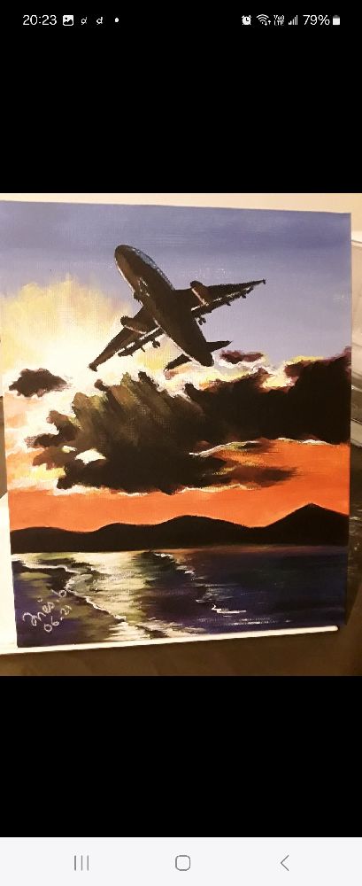Tableau peint à la main, 30/40 "Bon vol", by Inès b.