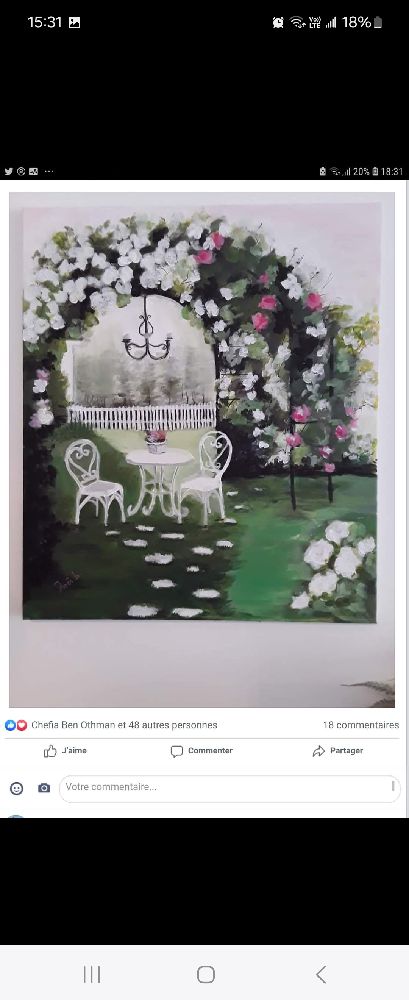 Tableau peint à la main, acrylique et huile hydrosoluble, 50/70cm "Le jardin en fleurs", sans cadre by Inés b.