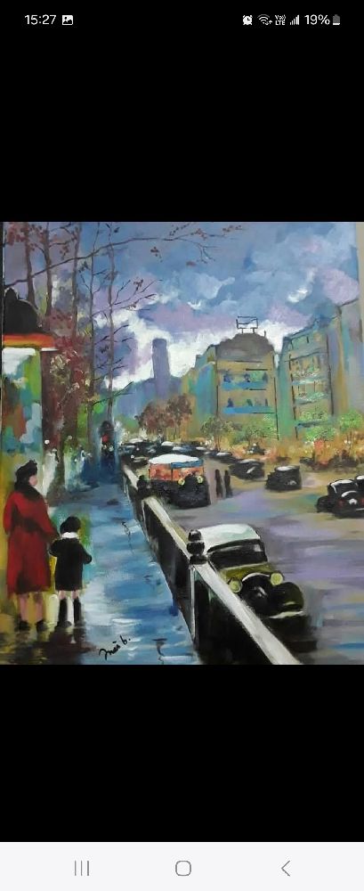 Tableau peint à la main, acrylique et huile hydrosoluble, 50/70cm sans cadre, "Paris c'est Joli", by Inés b.