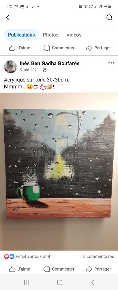Tableau peint à la main, 30/30 "Un petit café en hiver", by Inès b.
