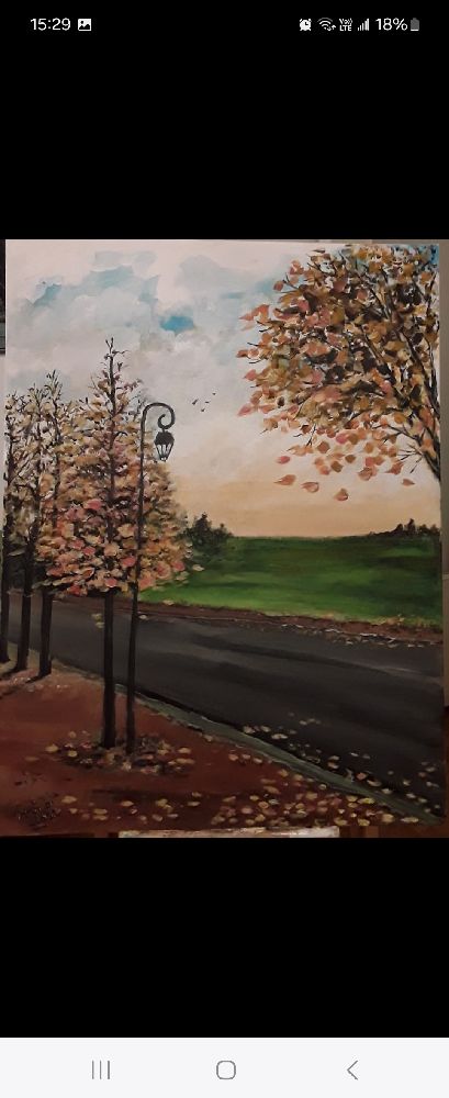 Tableau peint à la main, acrylique et huile hydrosoluble, 50/70cm "L'automne est là" sans cadre by Inés b.