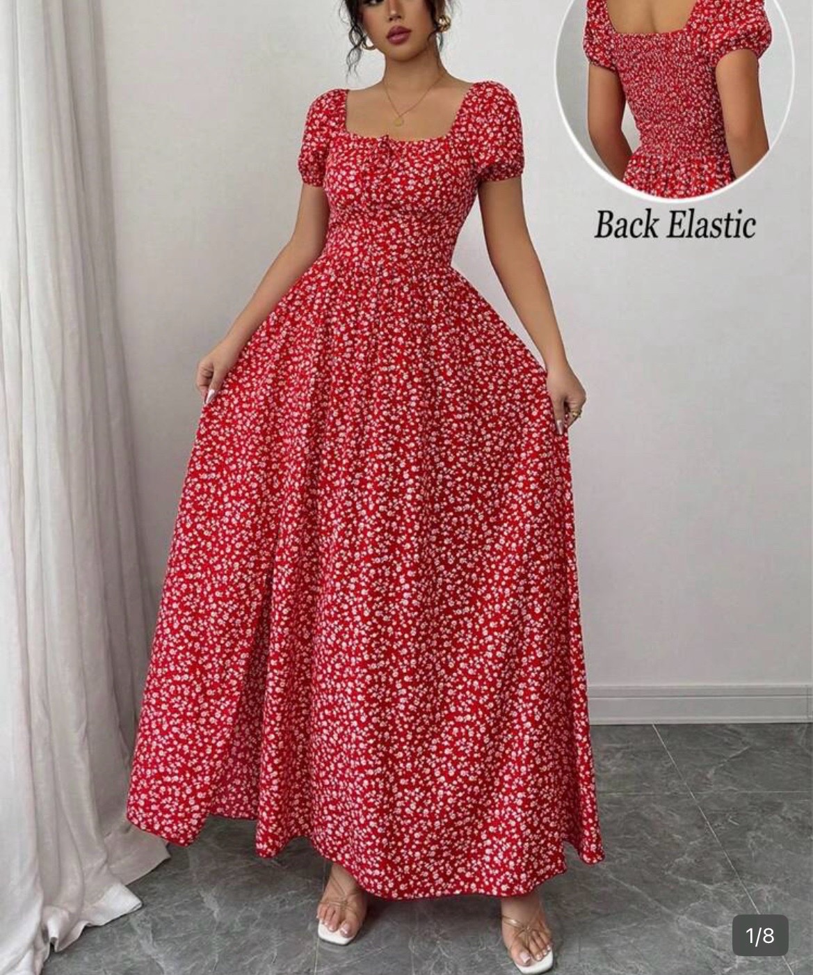 Red floral summer dress 