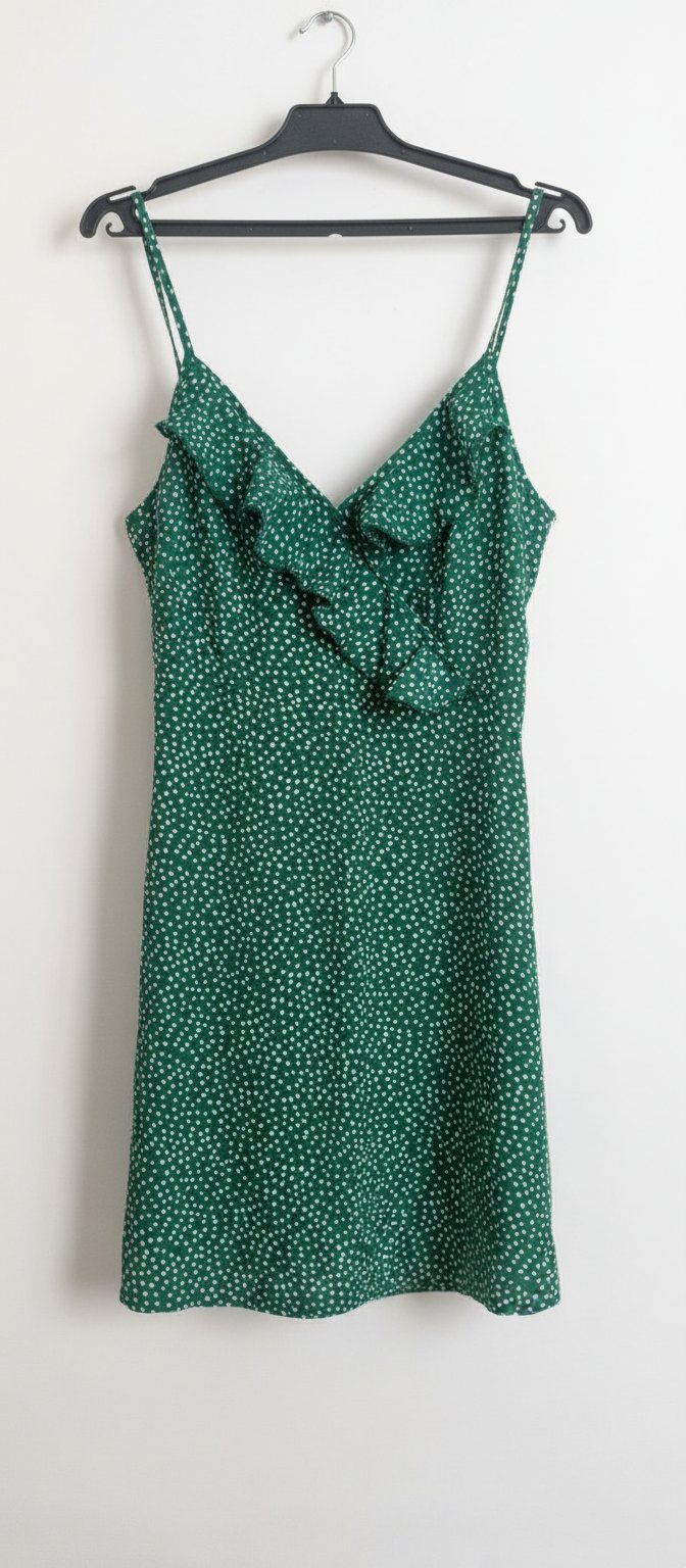 Robe nuisette verte à pois blancs 