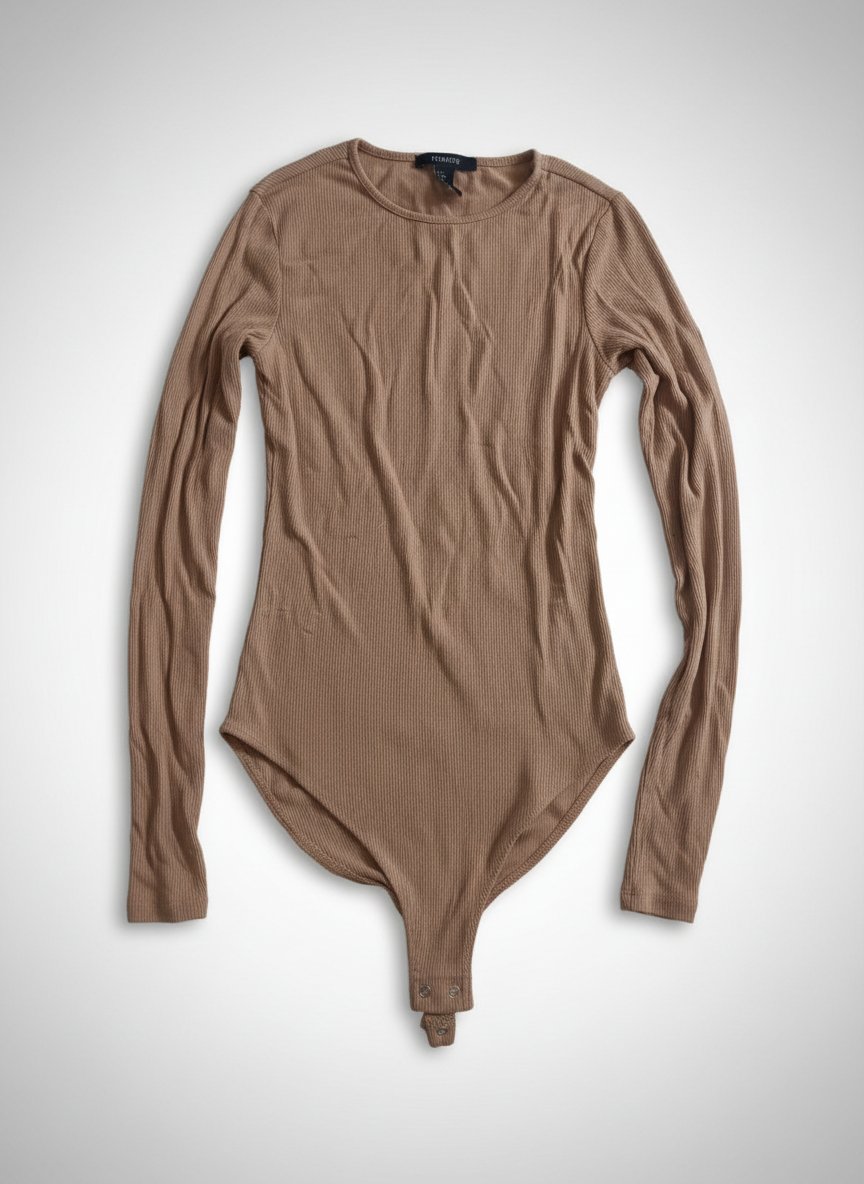 Body Manches Longues Côtelé Marron / Beige – Minimaliste & Tendance
