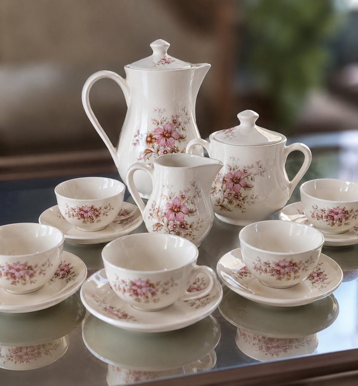Service à café en porcelaine vintage – Motif floral délicat