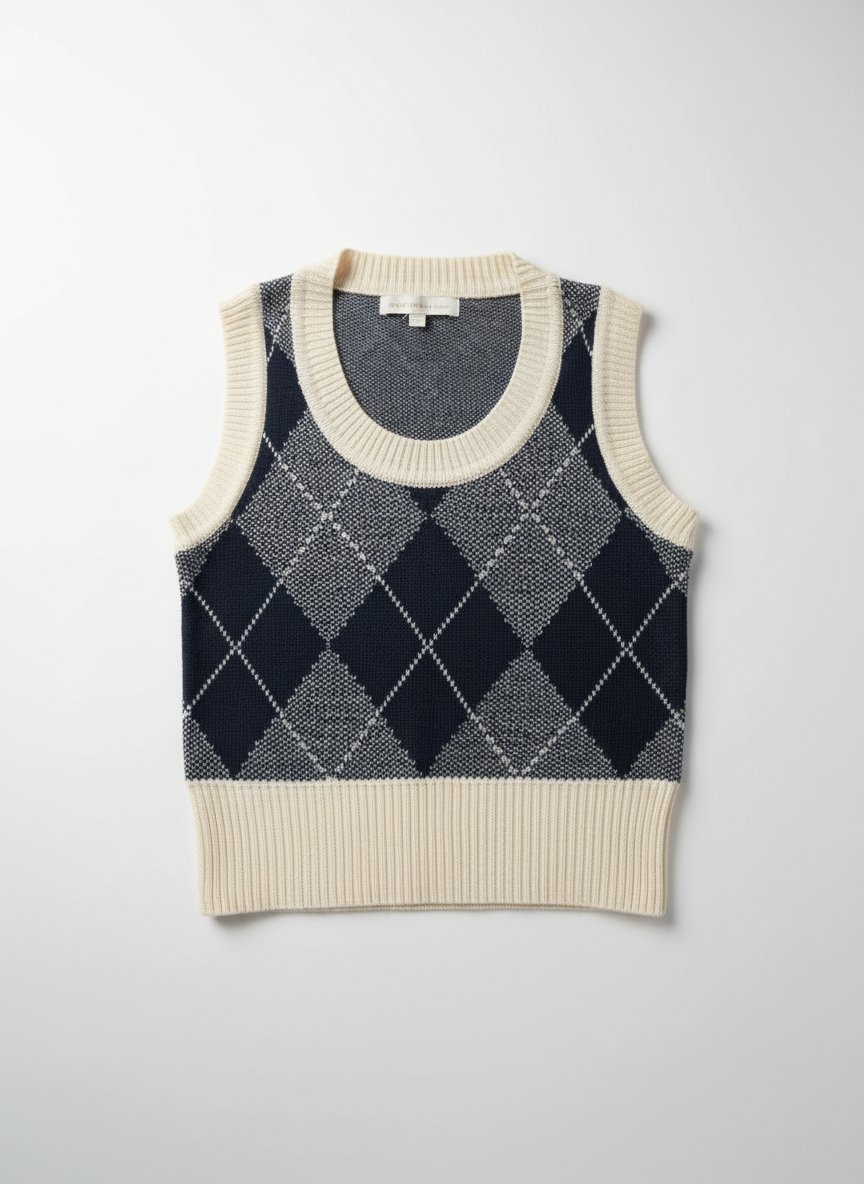 Gilet sans manches en maille - Style Losanges ouGilet tricot motif carreaux