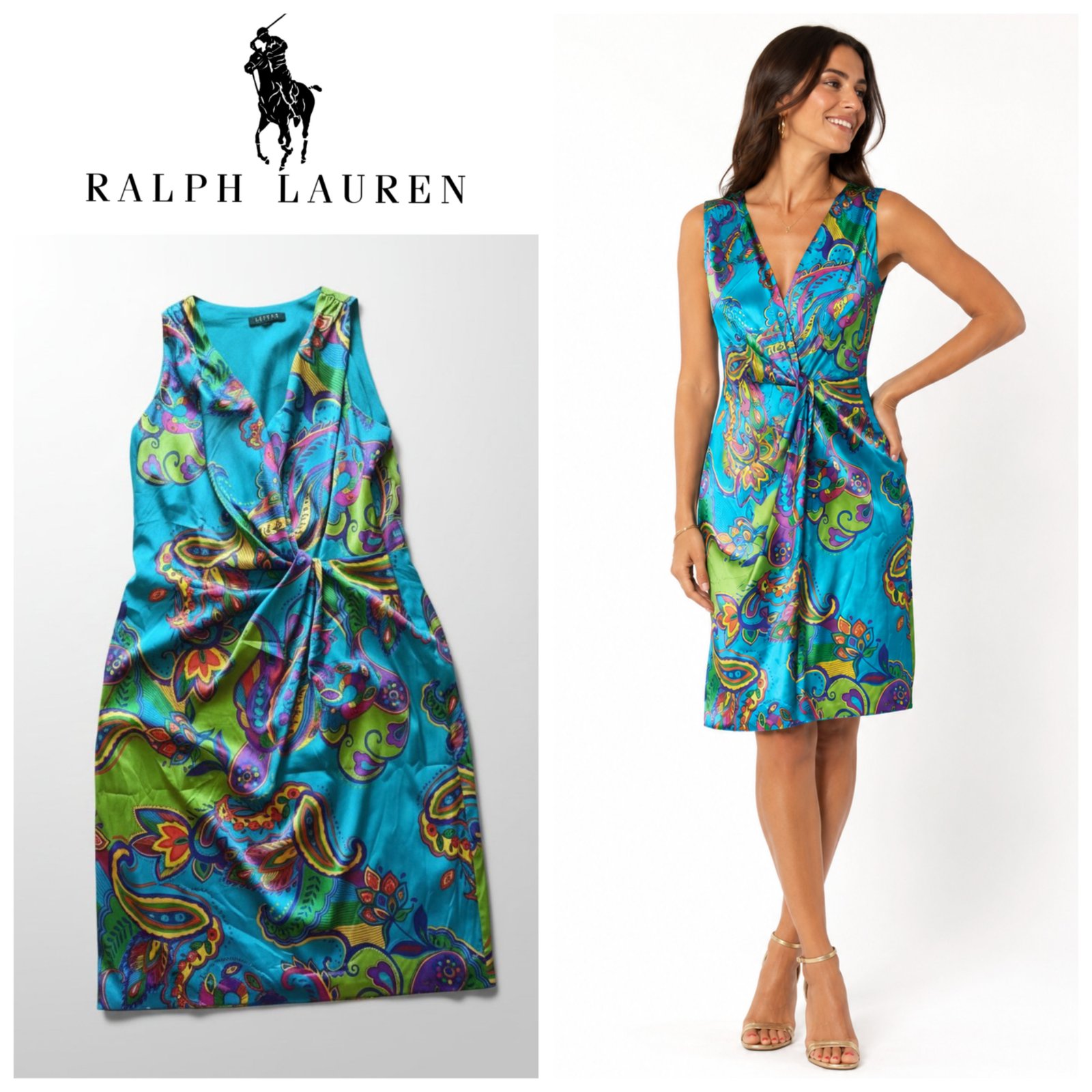 Robe satinée à noeud multicolore RL T.L 