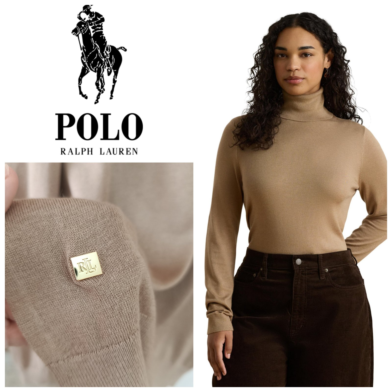 Pull camel RL col roulé en soie mélangé T.XL 