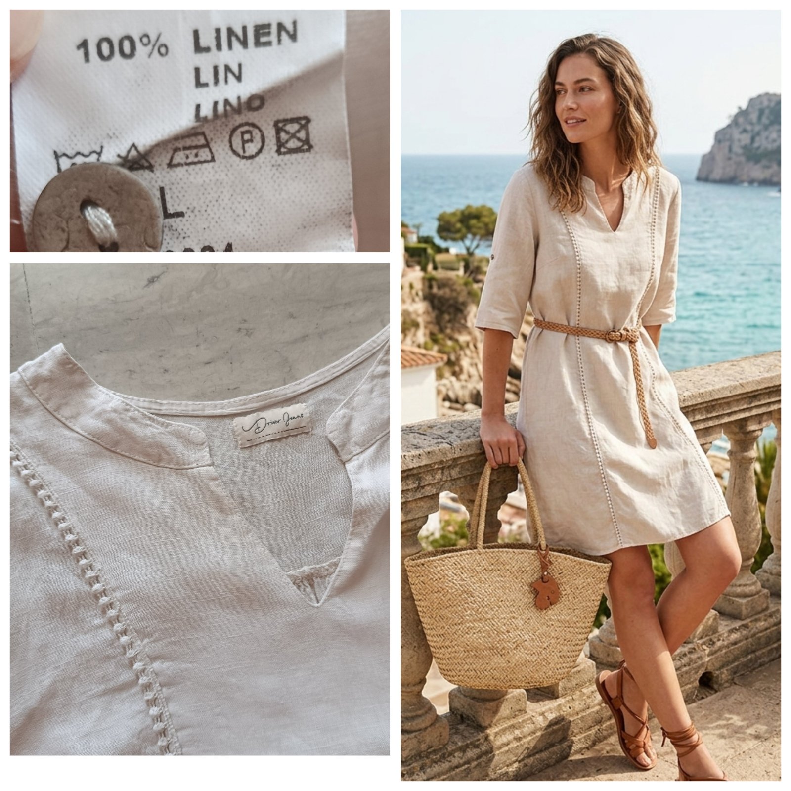 Robe chemise beige 💯% lin T.unique