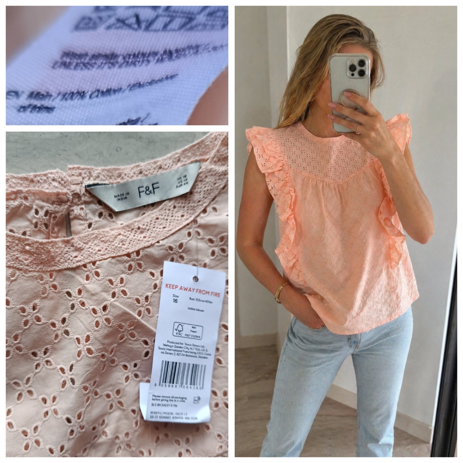 Blouse tissu coton brodée neuve T.44