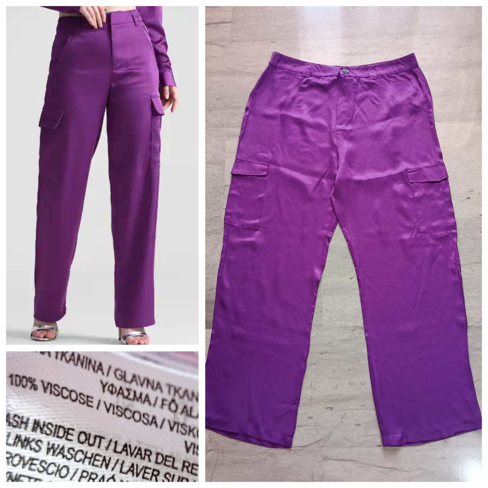 Pantalon neuf violet en viscose satiné grande taille 
