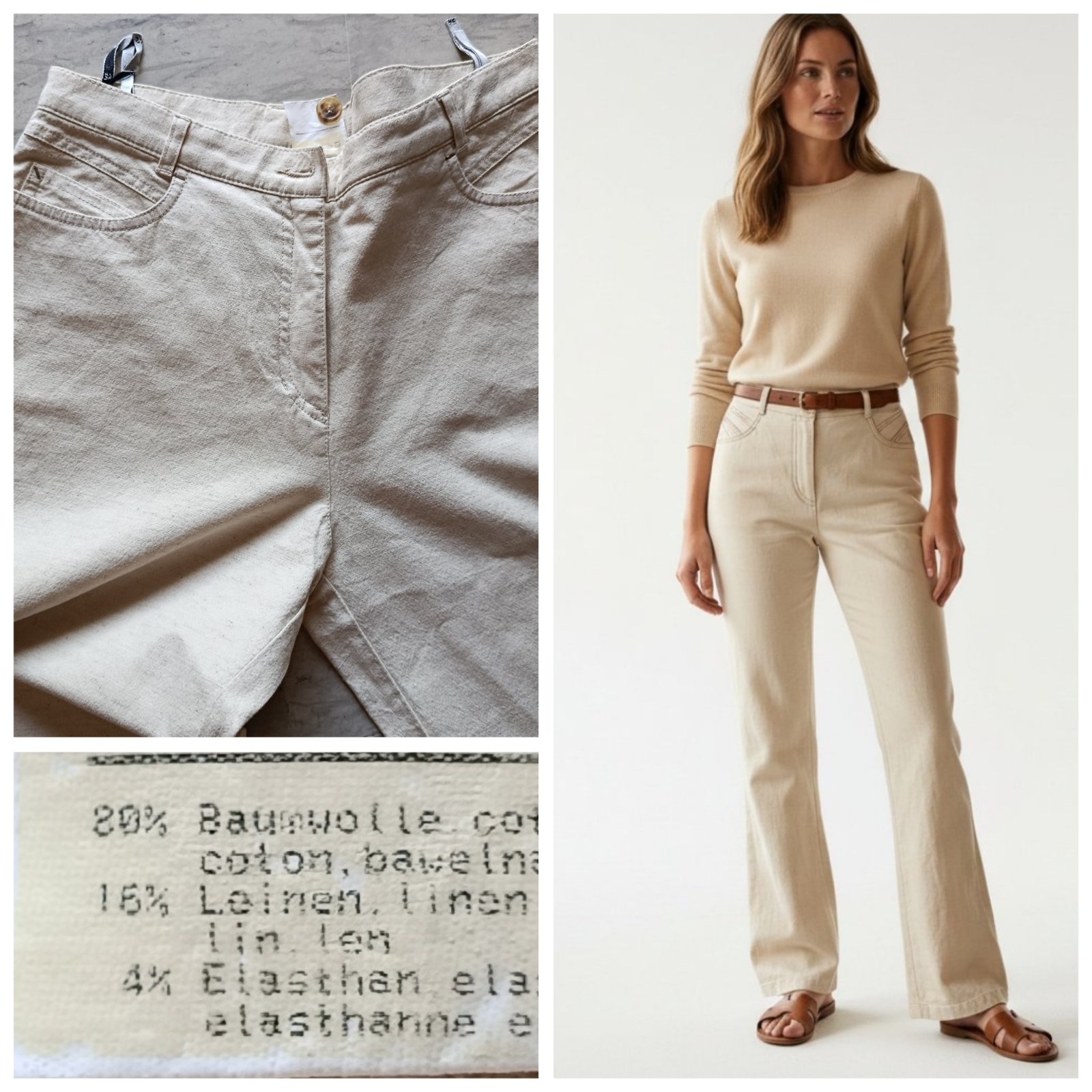 Pantalon beige coton/lin T.42