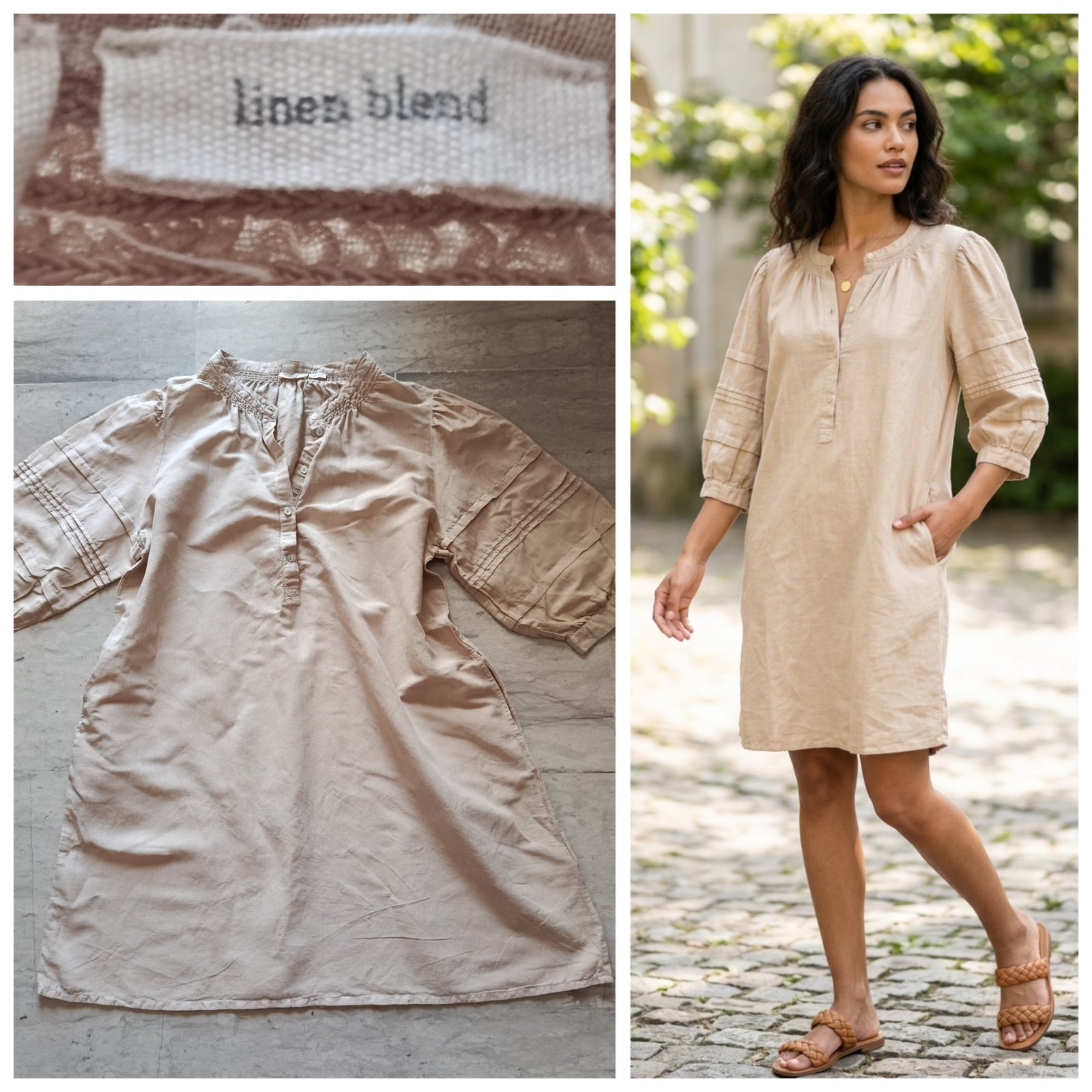 Robe chemise beige en lin mélangé T.xL