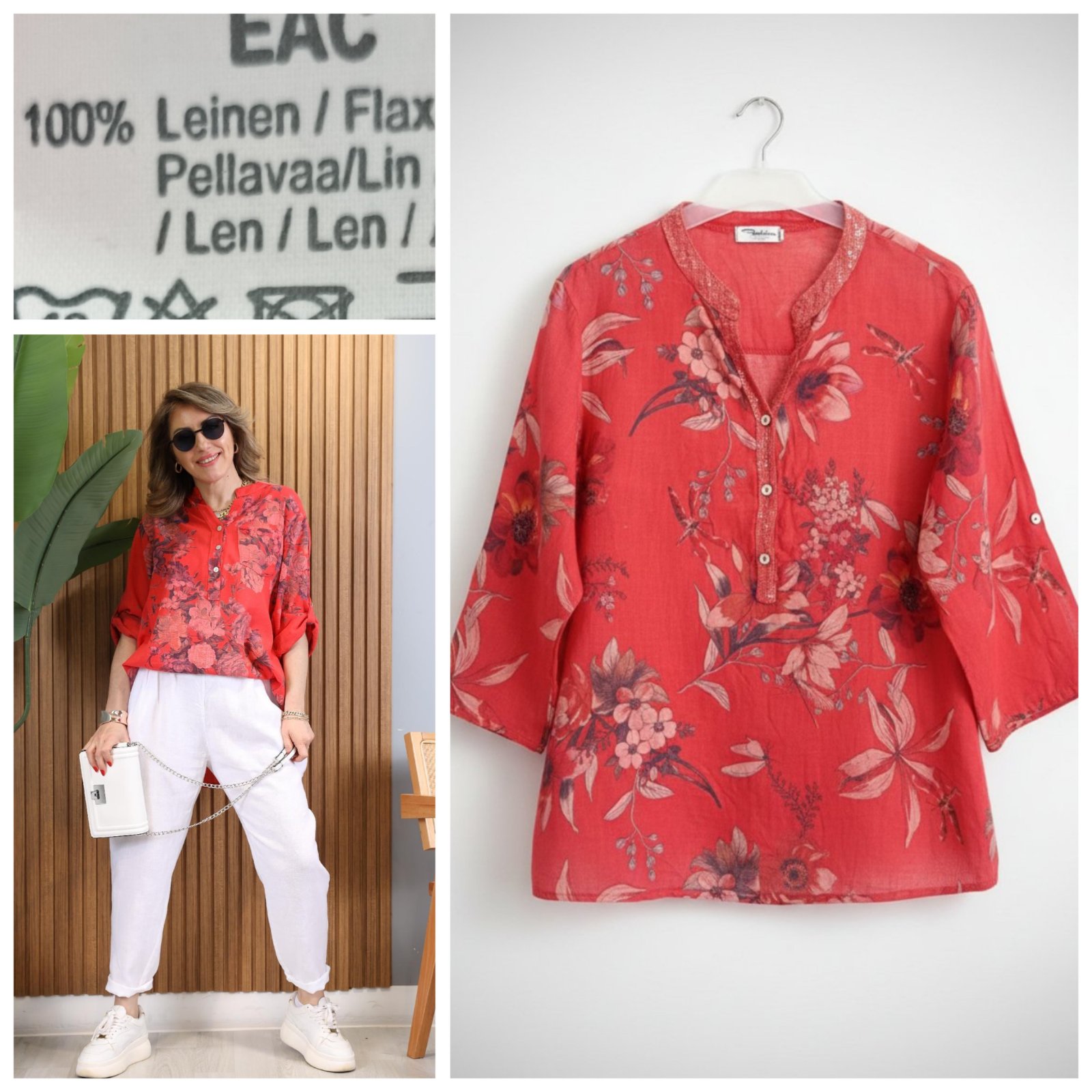 Blouse orange florale 100% lin T.xxL 