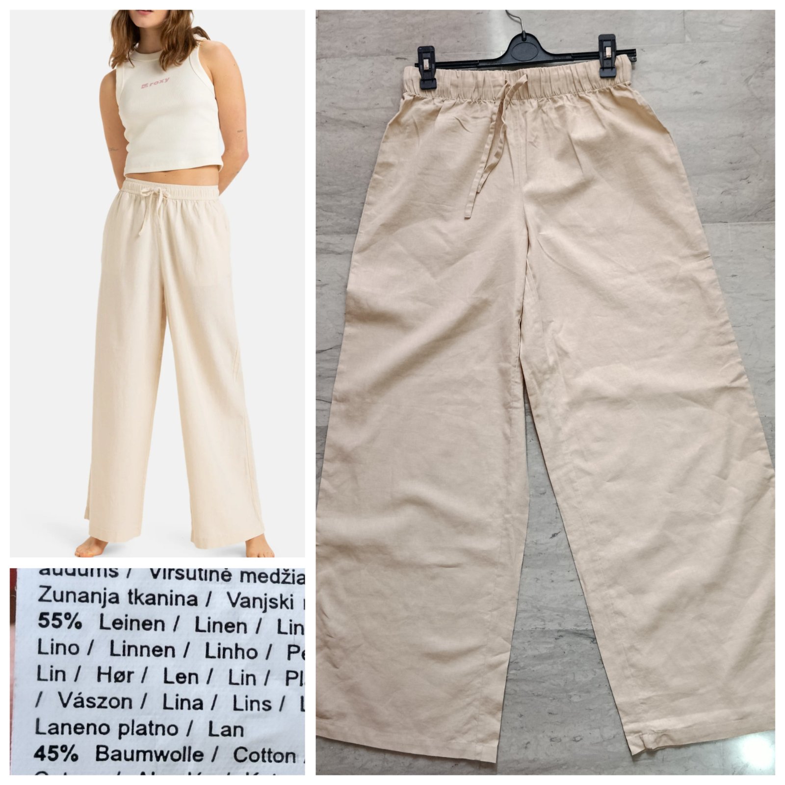 Pantalon neuf beige large en lin mélangé T.s