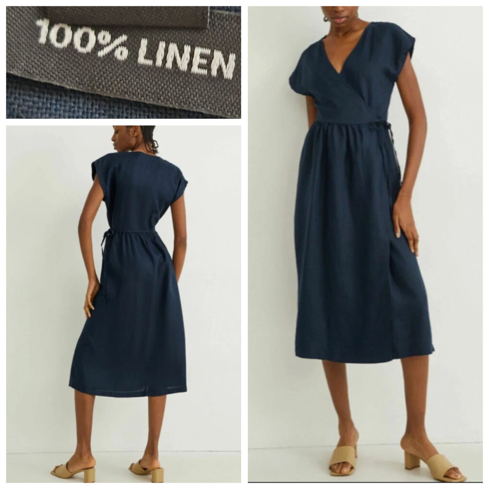 -20% code sifek20 Robe bleu nuit 100% lin grande taille 46/48 