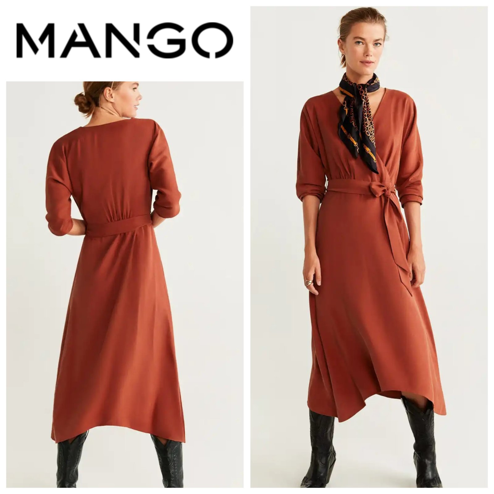 Robe midi Mango orange rouille neuve T.m 