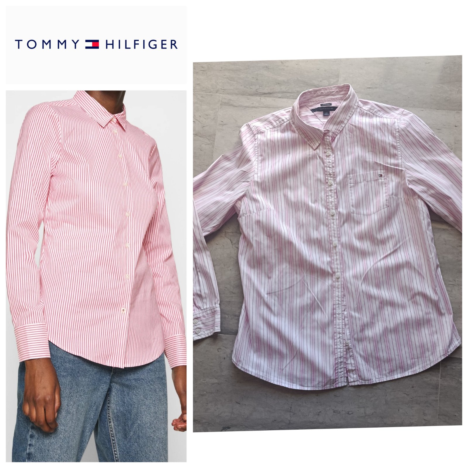 Chemise à rayures rose T.H coupe classique T.m