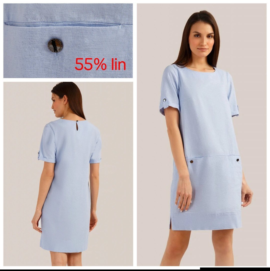 Robe bleu ciel neuve en lin T.44