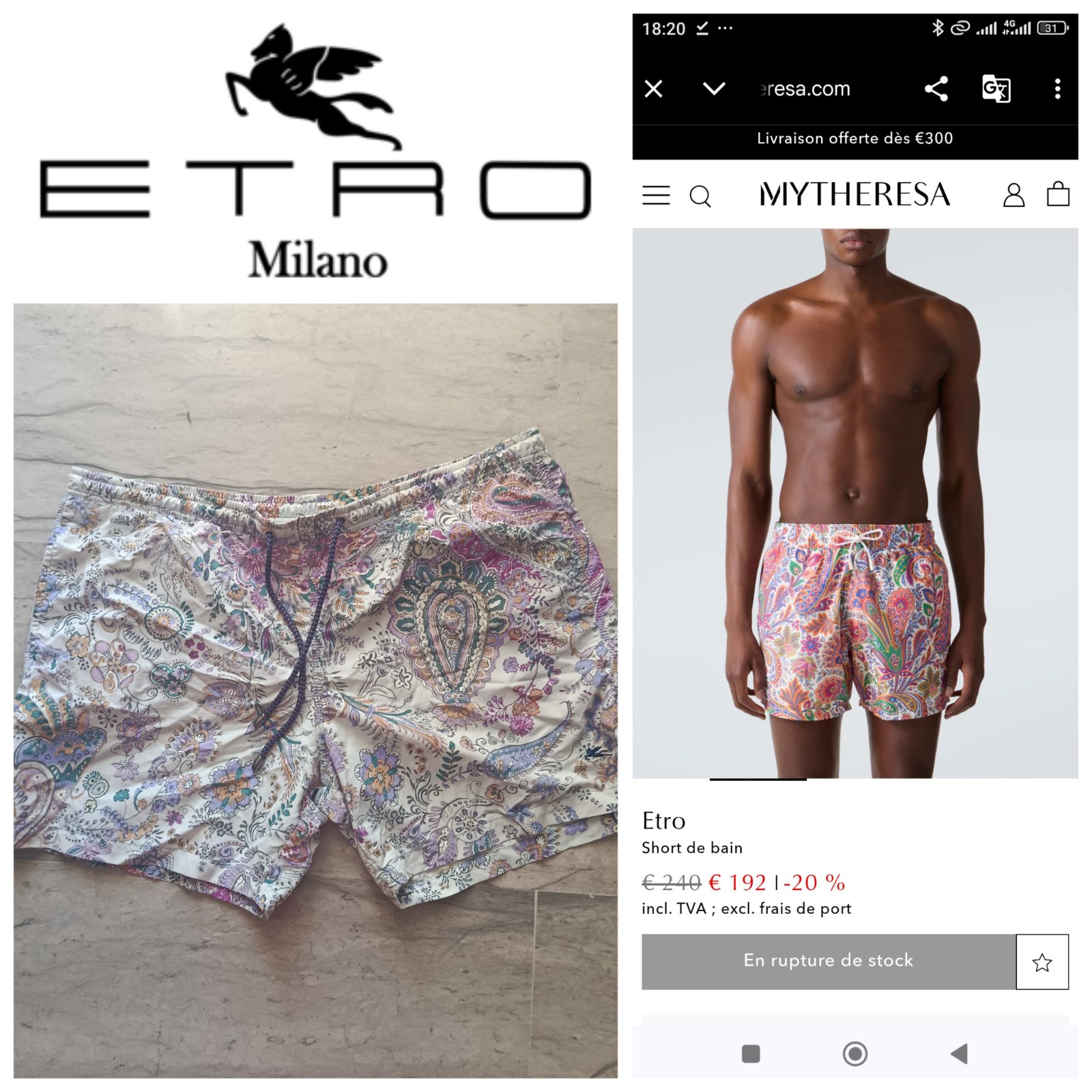 -20% code sifek20 Short de bain Etro T.xL 