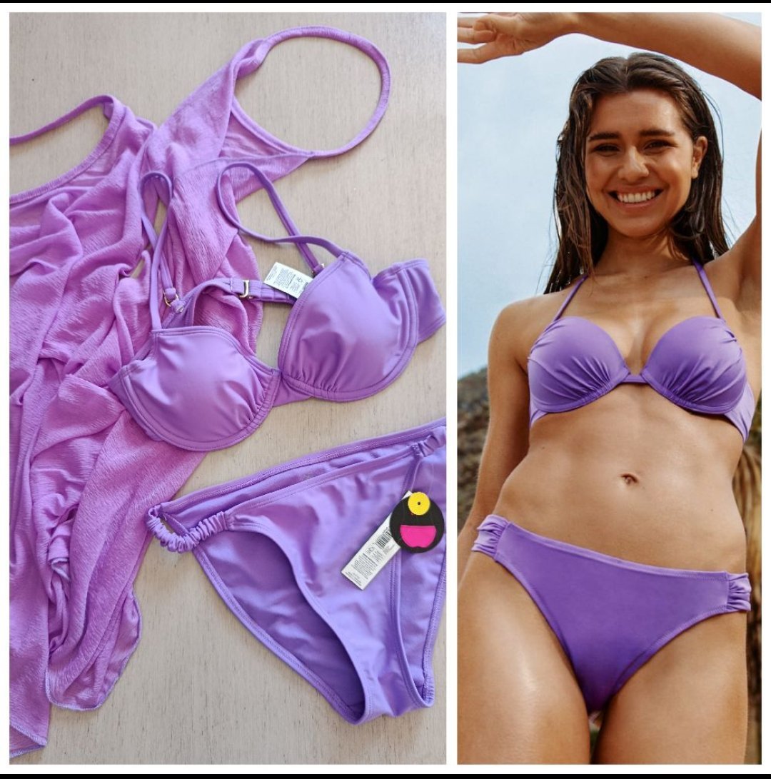 Maillot 2 pièces lilas neuf T.m +cache maillot 