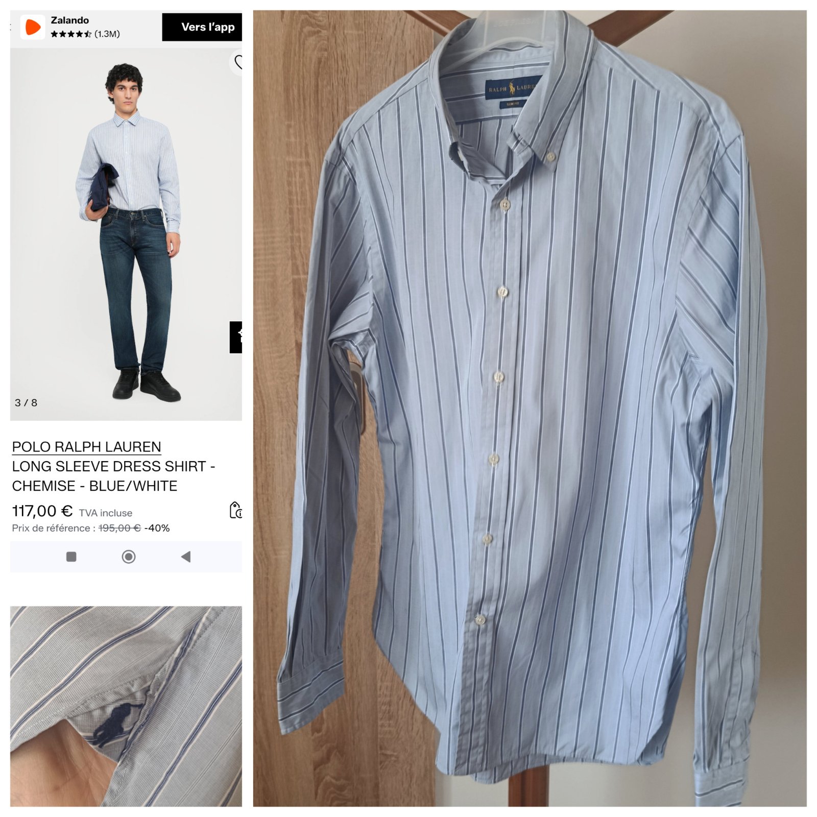 Chemise RL bleue à rayures T.XL 