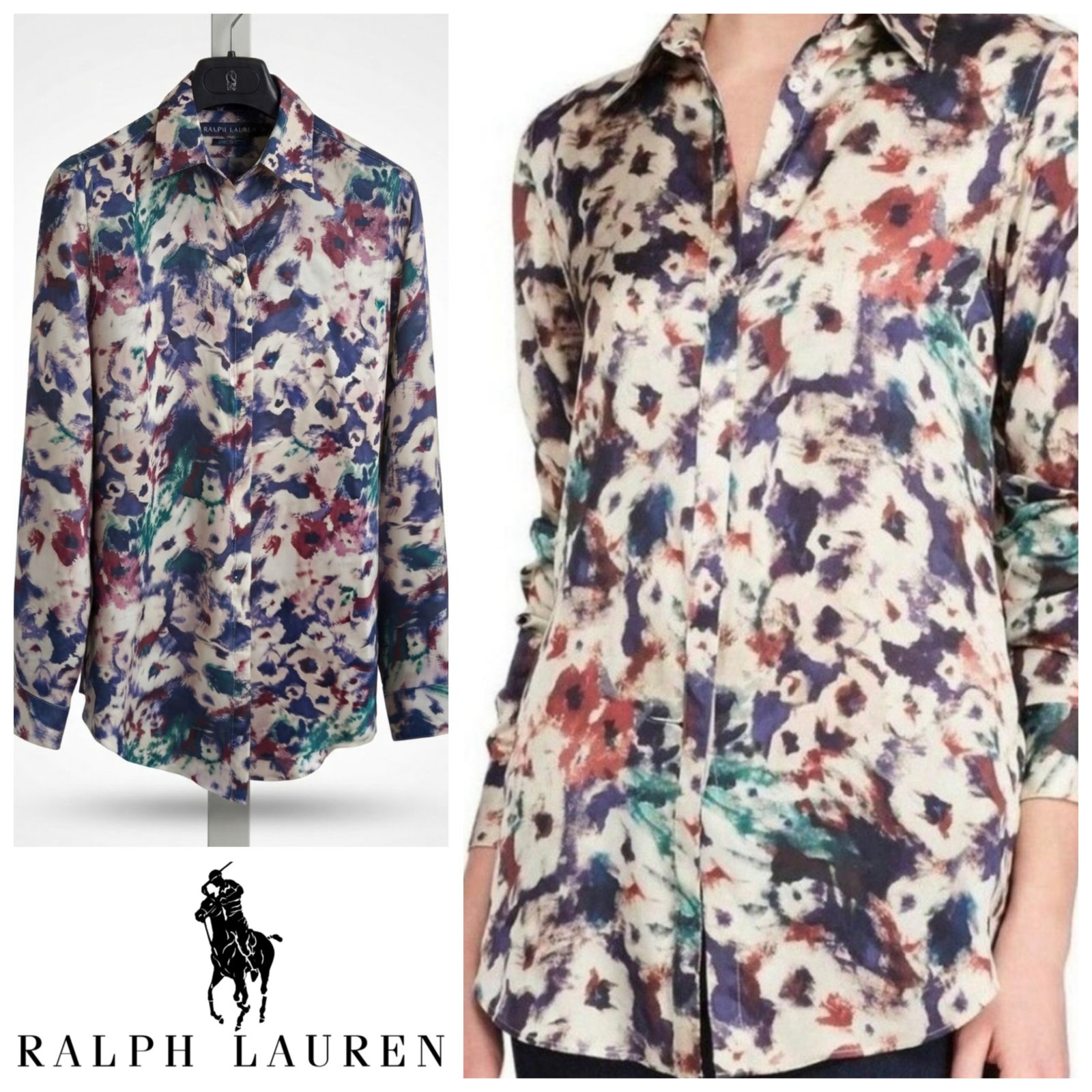 Chemise satinée multicolore Ralph Lauren quasi neuve T.S