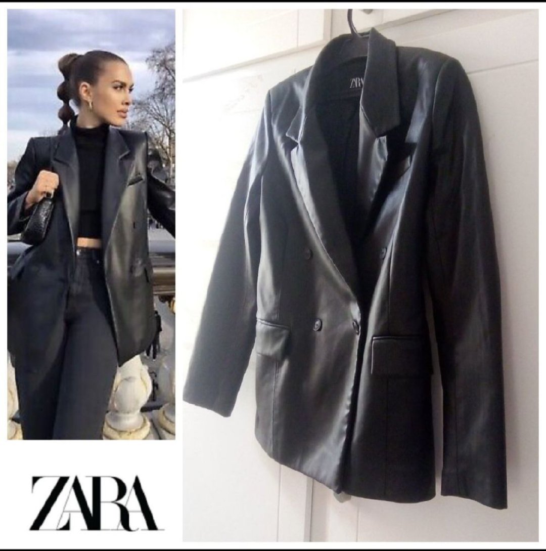Blazer Zara en simili cuir noir T.m