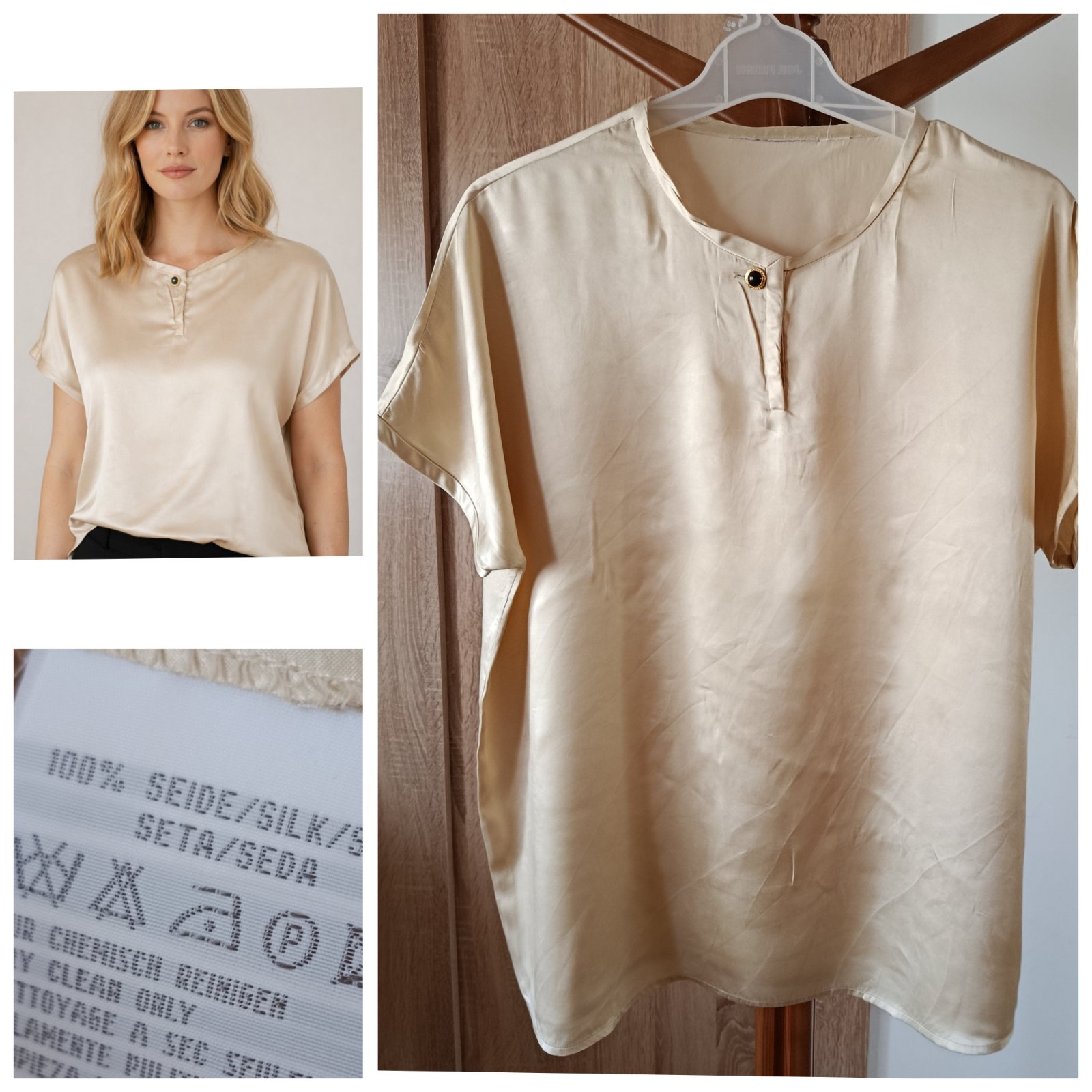 Blouse beige 100% soie T.XL 