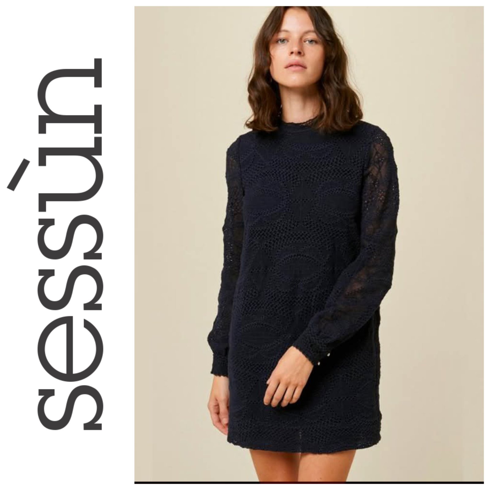 Robe sessun guipure bleu nuit T.s 