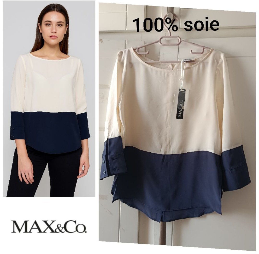 Blouse 💯% soie bicolore Max&Co neuve T.xs