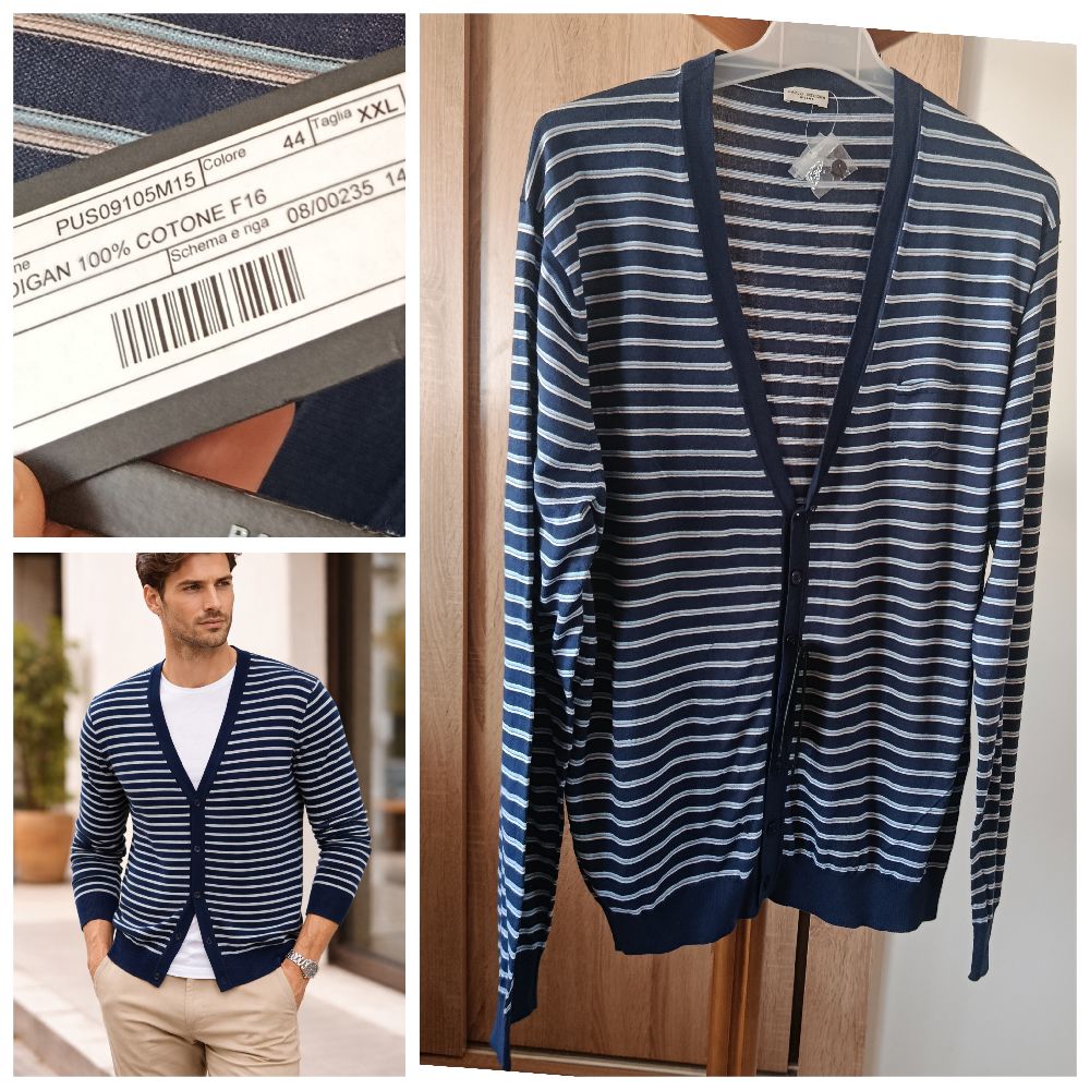 Cardigan homme à rayures léger 100% coton T.m