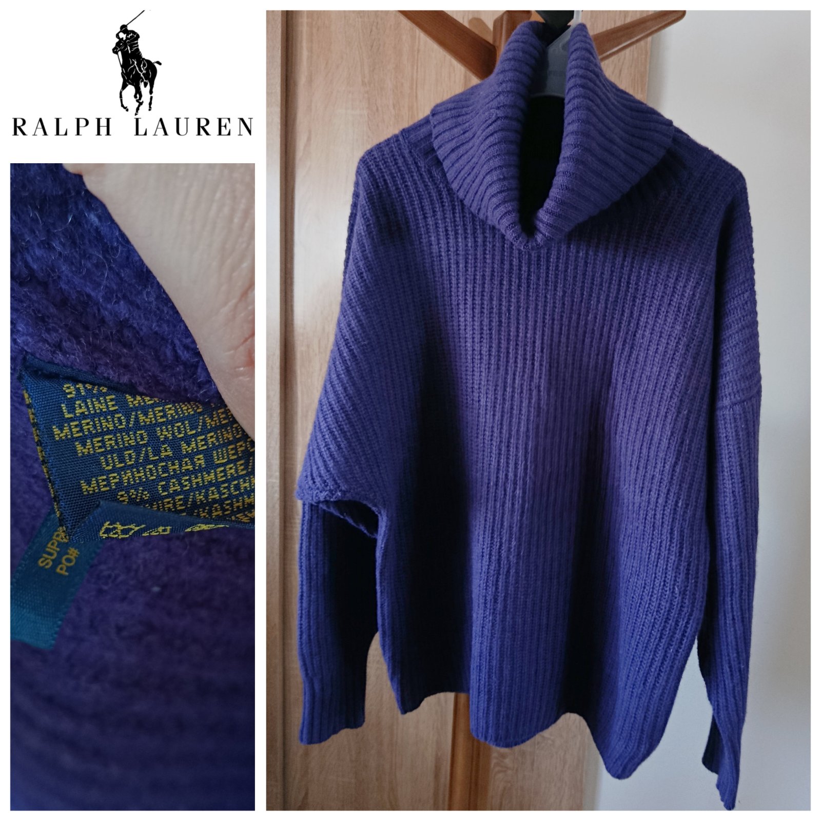 Pull Ralph Lauren violet col roulé long T.m oversize 