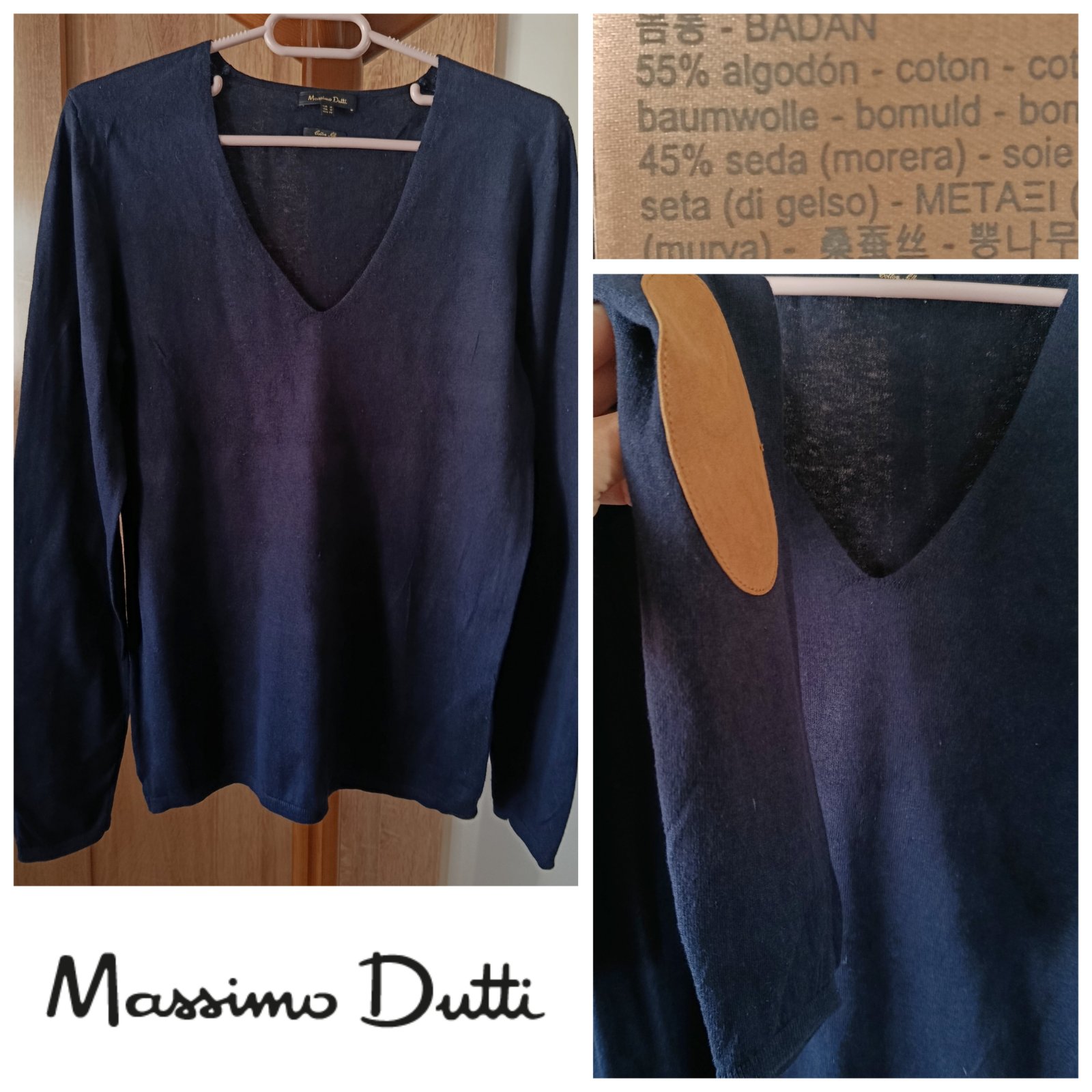 Pull Massimo Dutti bleu nuit coton et soie T.m