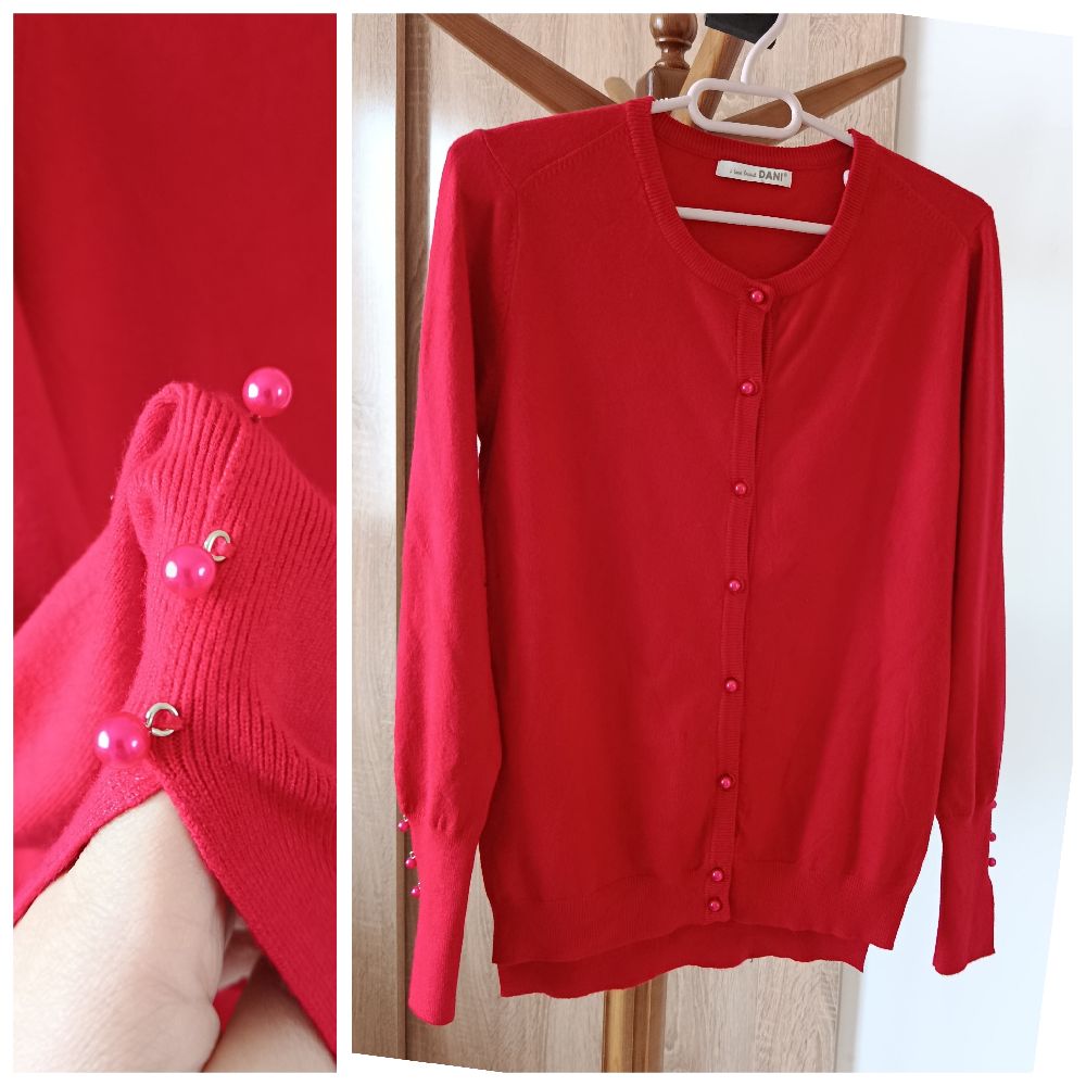 Cardigan rouge chic  avec des boutons perlés T.M/L 