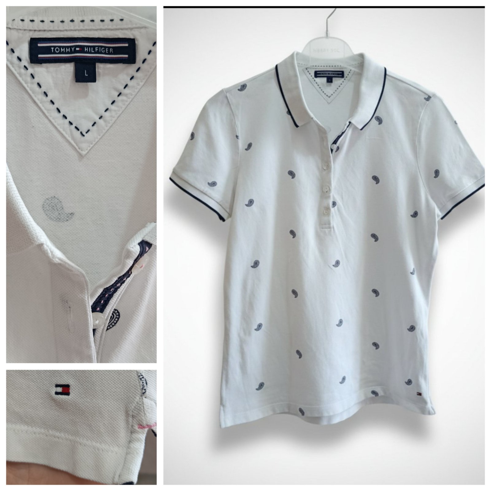 Polo T.H blanc imprimé T.L