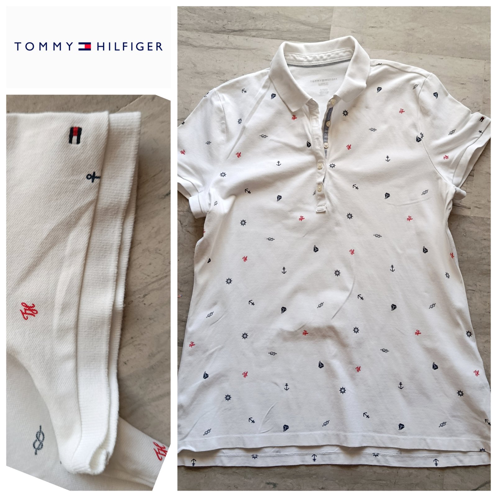 Polo Tommy Hilfiger blanc à motifs T.XL