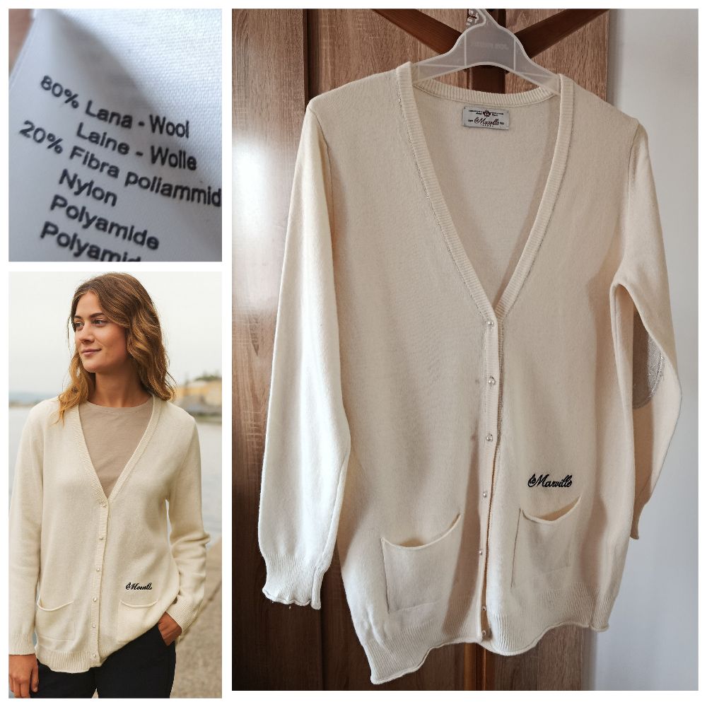Cardigan ecru perlé en laine mélangée T.m