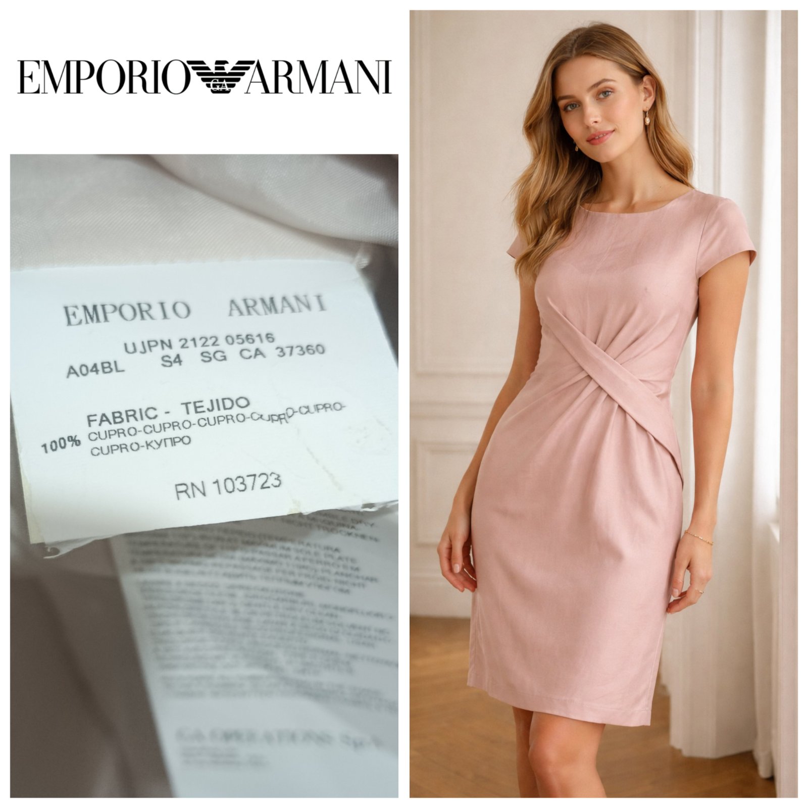 Robe chic Emporio Armani rose poudré effet satiné T.m