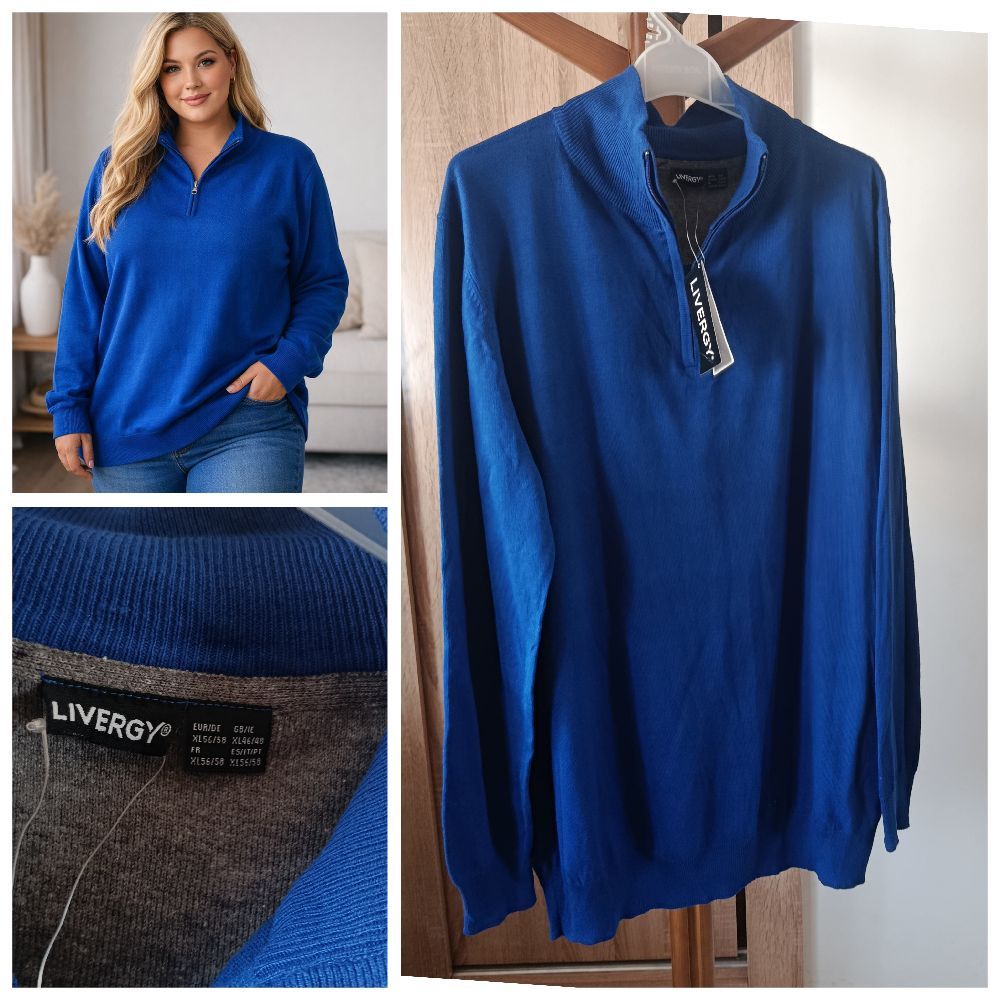 Pull long bleu royal zippé neuf T.46/48