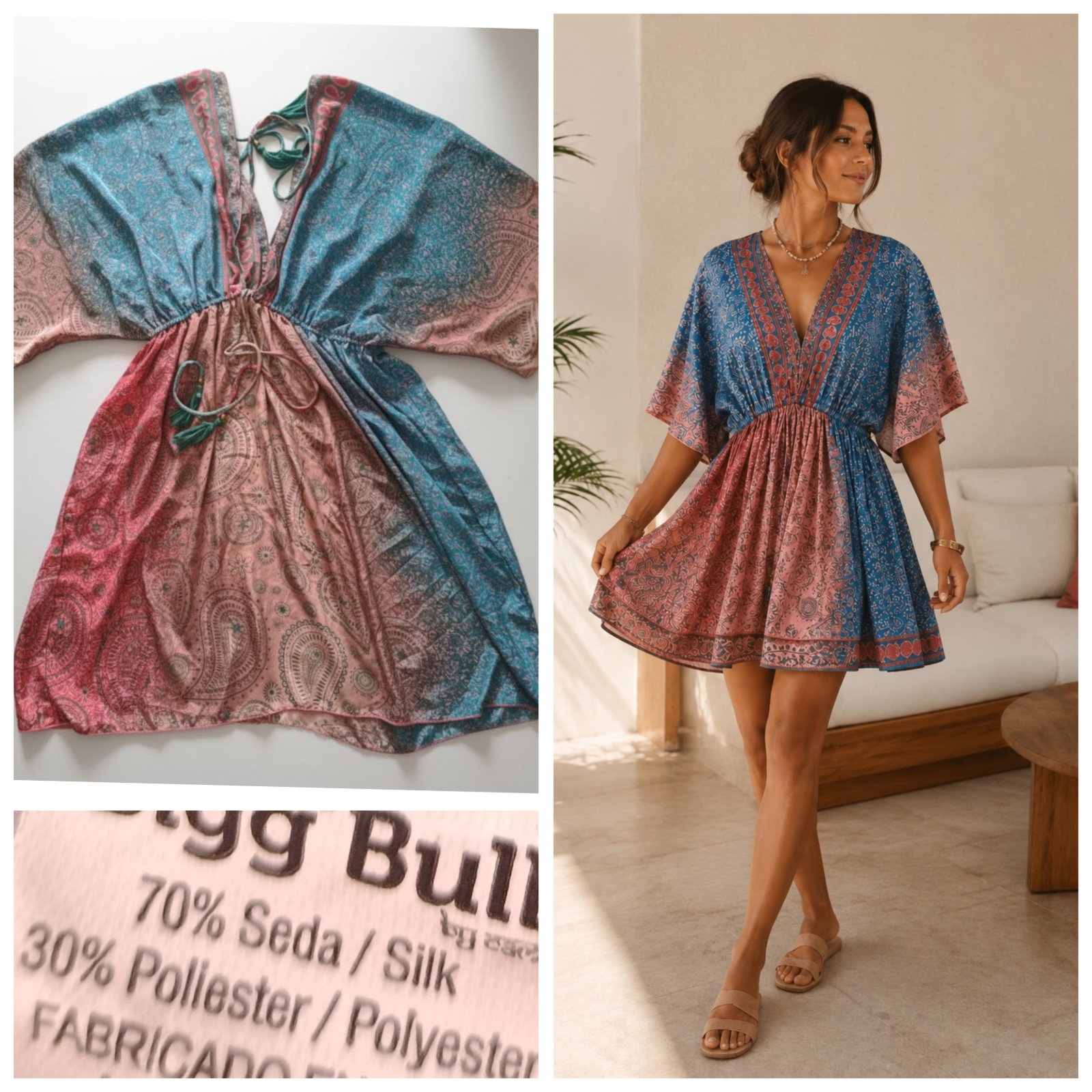 Mini robe 70% soie T.unique 