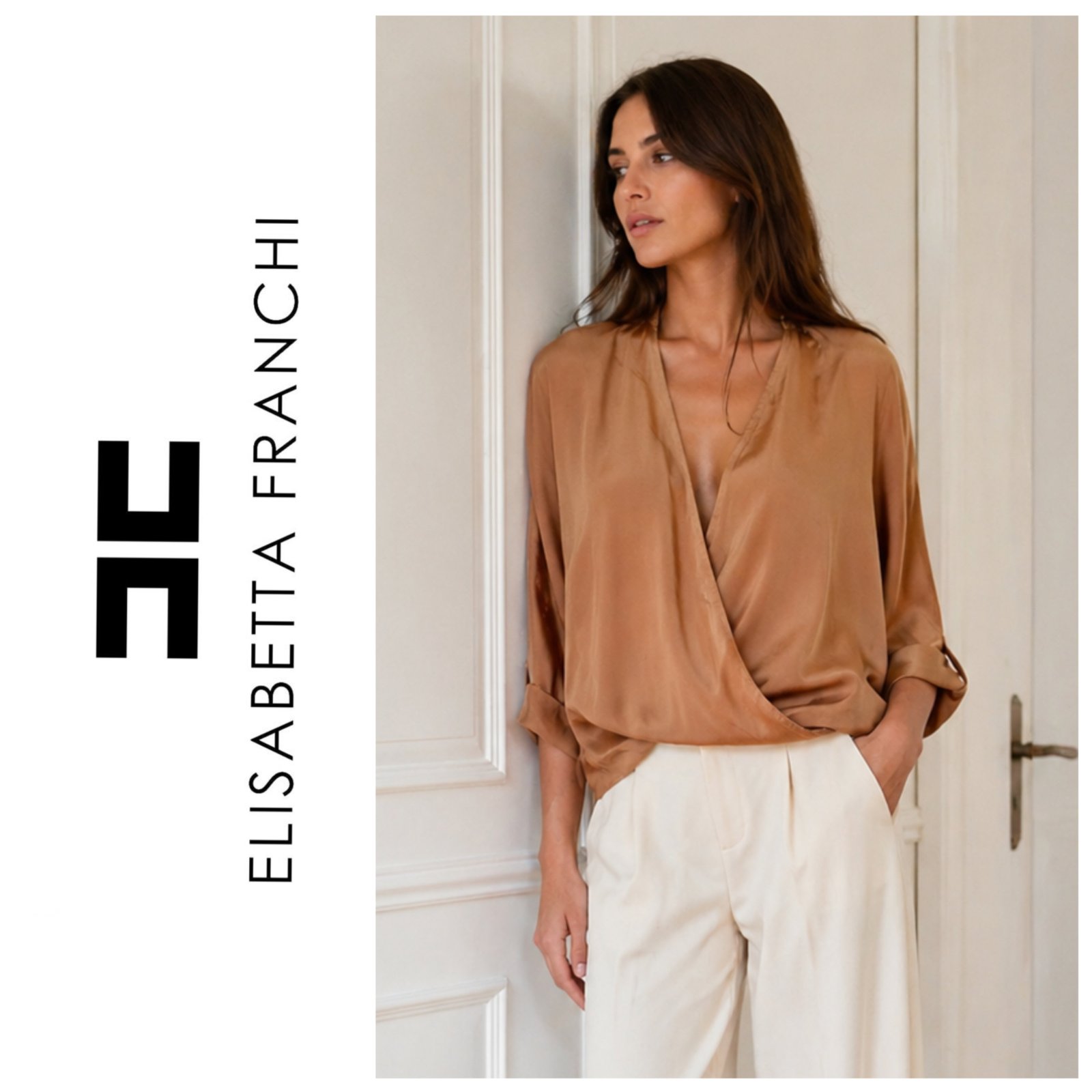 Chemise elisabetta franchi Camel 100% soie T.m