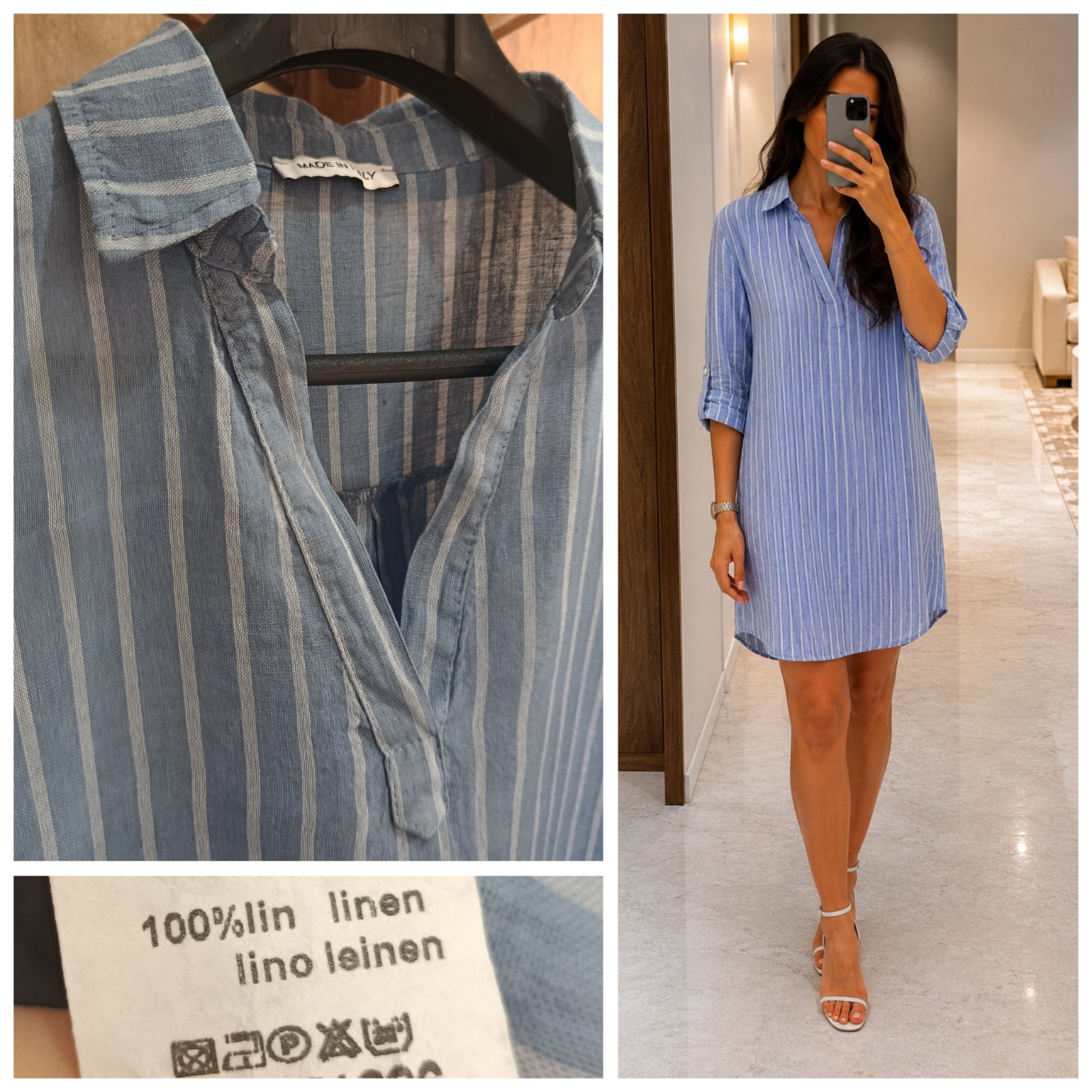 -20% code sifek20 Robe bleu à rayures 100% lin T.unique 