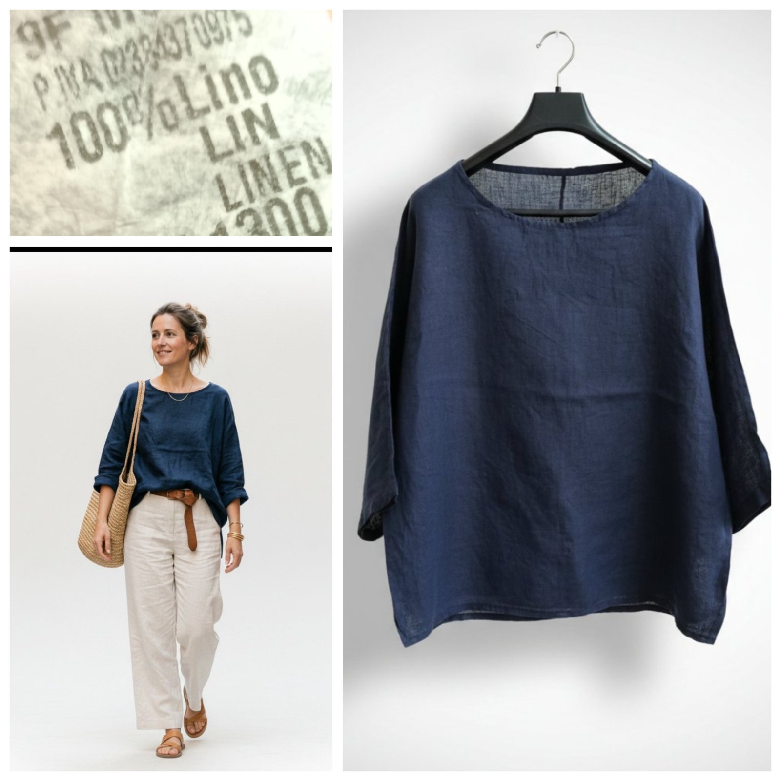 Blouse bleu marine 💯% lin oversize 