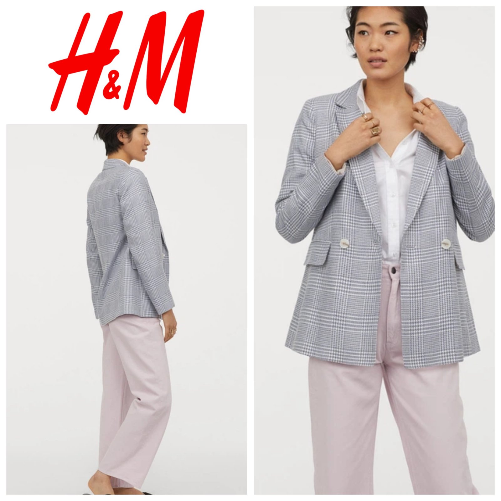 Blazer à carreaux gris H&m 40/42