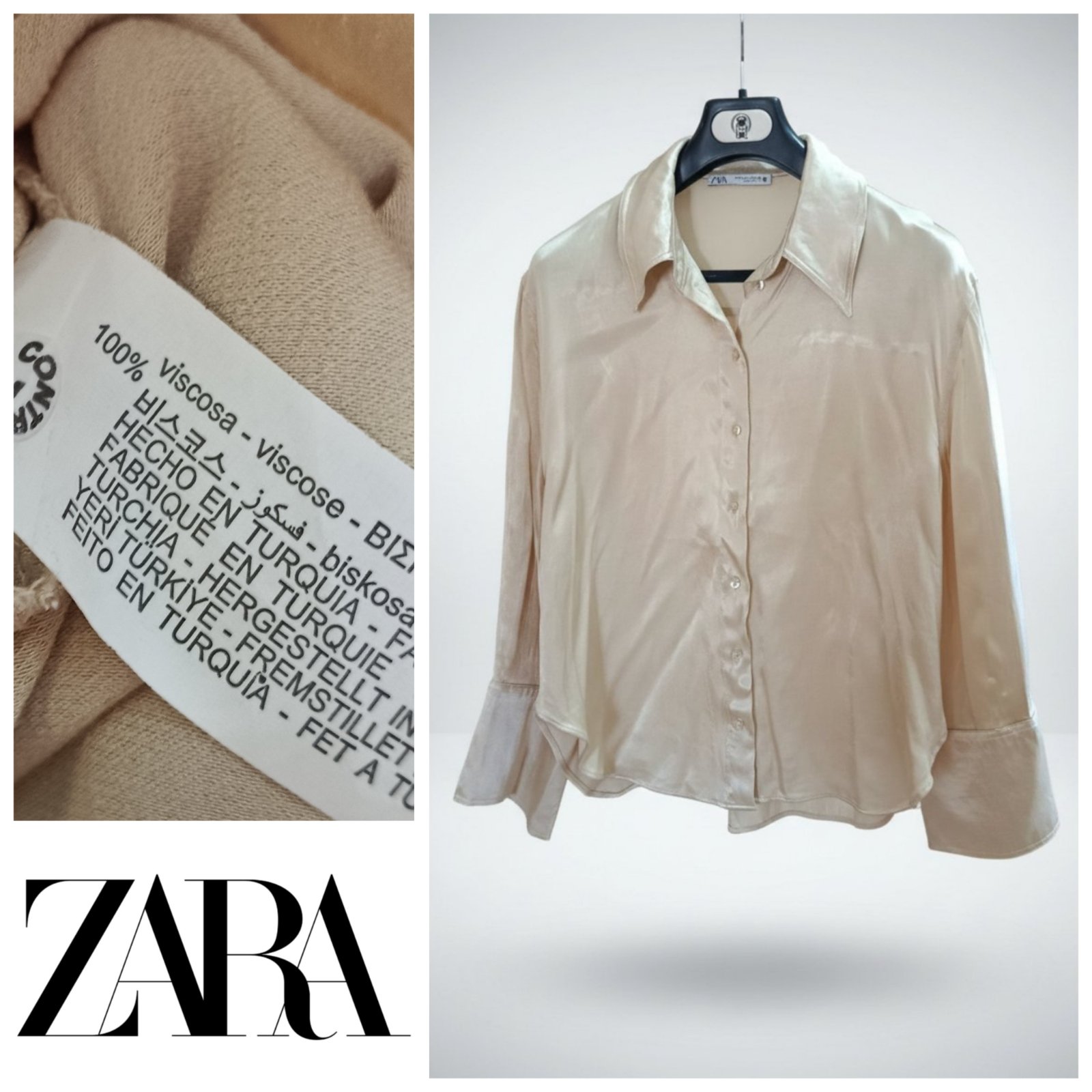 Chemise Zara beige en viscose satiné T.m/L 