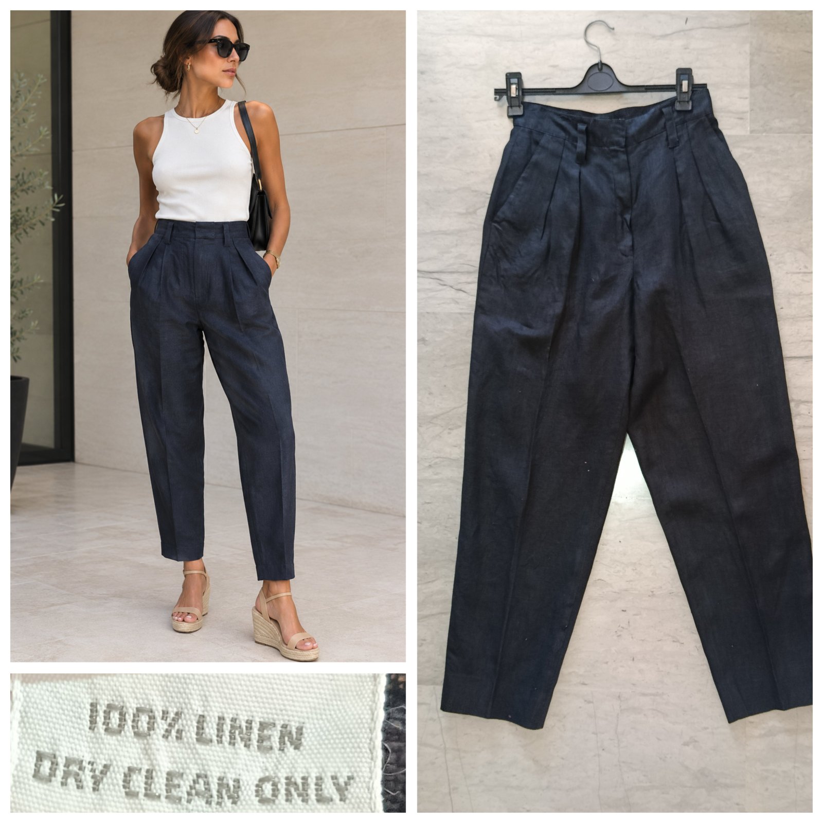 Pantalon chic noir 100% lin T.8=m