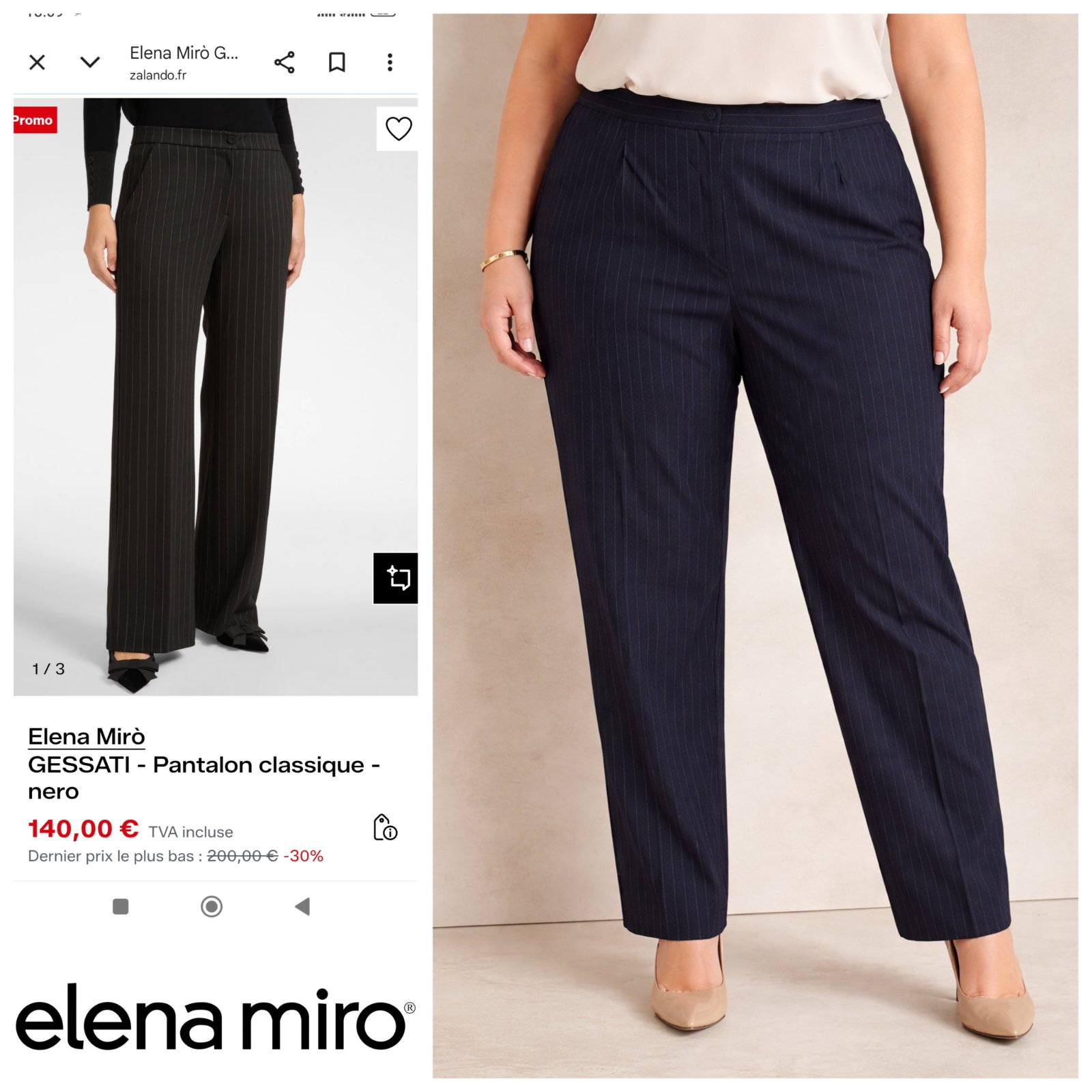 Pantalon noir à rayures Elena Miro grande taille 