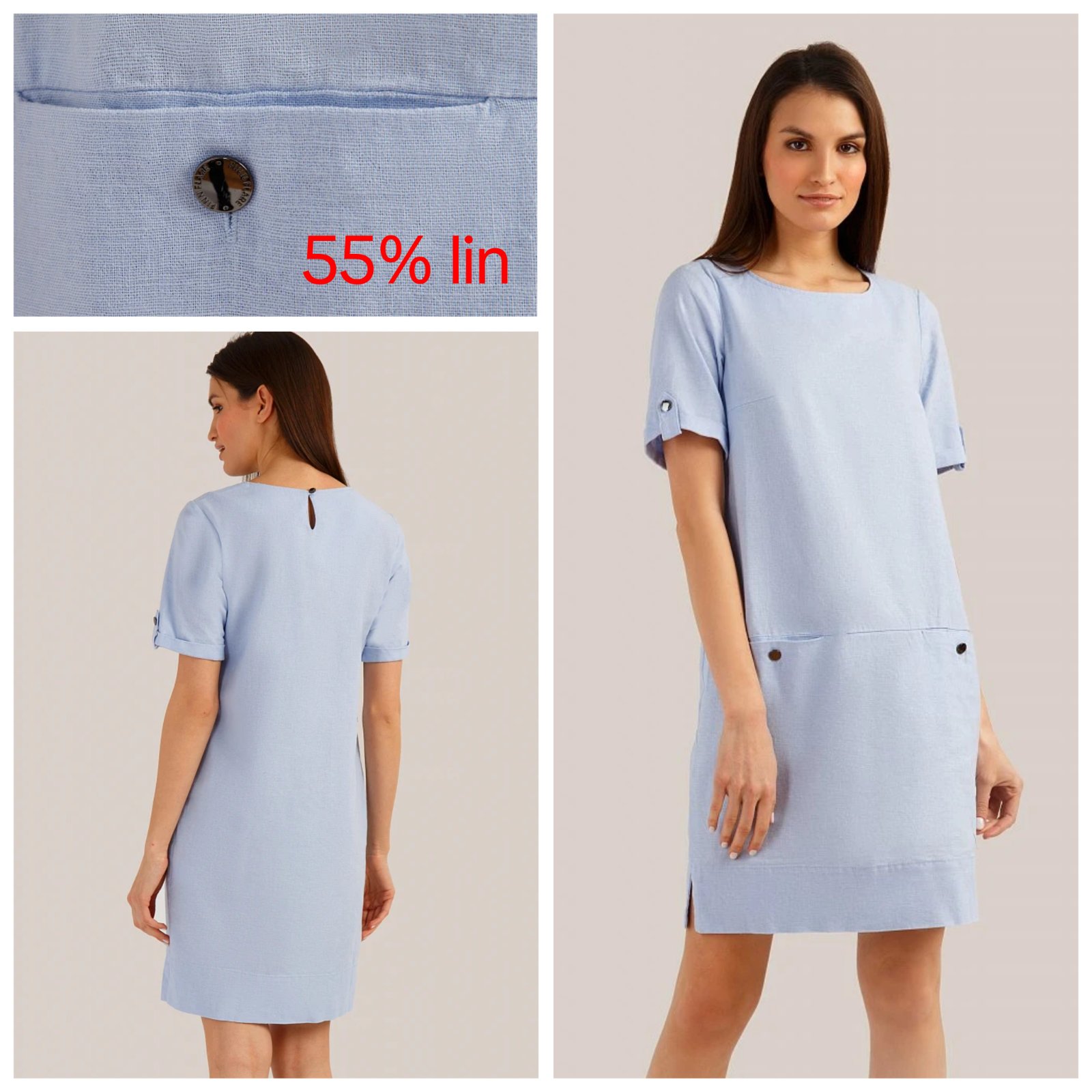 Robe bleu ciel neuve en lin T.44 
